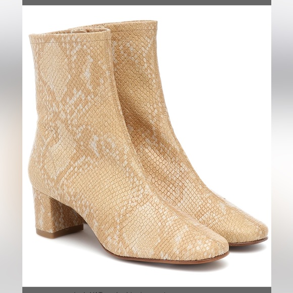 NWT By Far Sofia Blond snake print leather ankle boots size 38